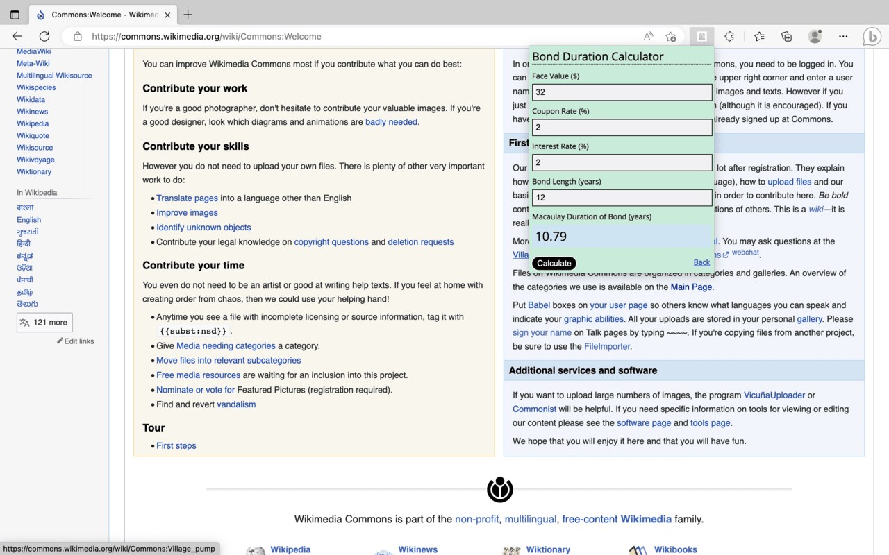 Bond Duration Calculator