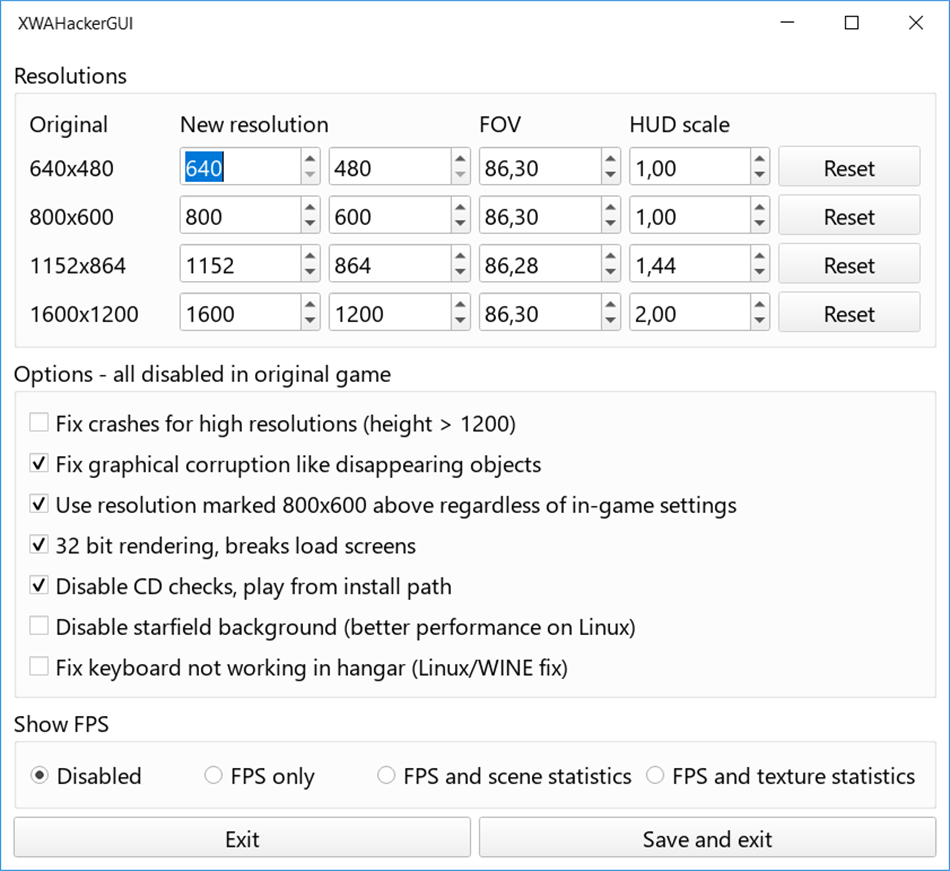 XWAHackerGUI (Windows) Podle: Reimar Döffinger