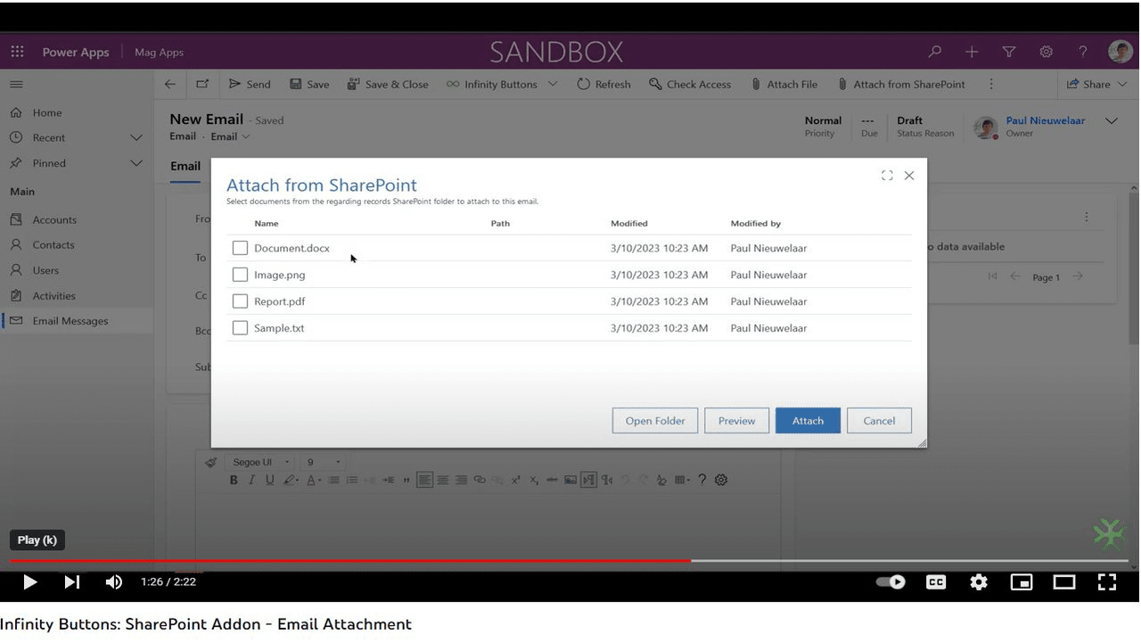 Snapshot 4 of Infinity Buttons - SharePoint Add-On for Dynamics 365