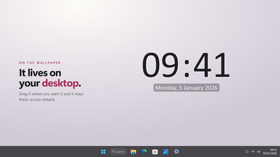 Desk Clock placed in a corner of a Windows desktop