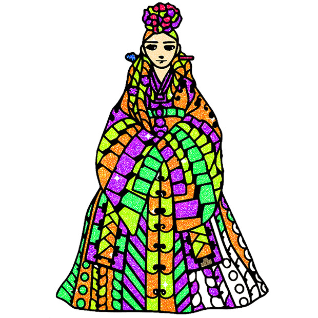 Korean Glitter Color by Number - Adult Coloring Book