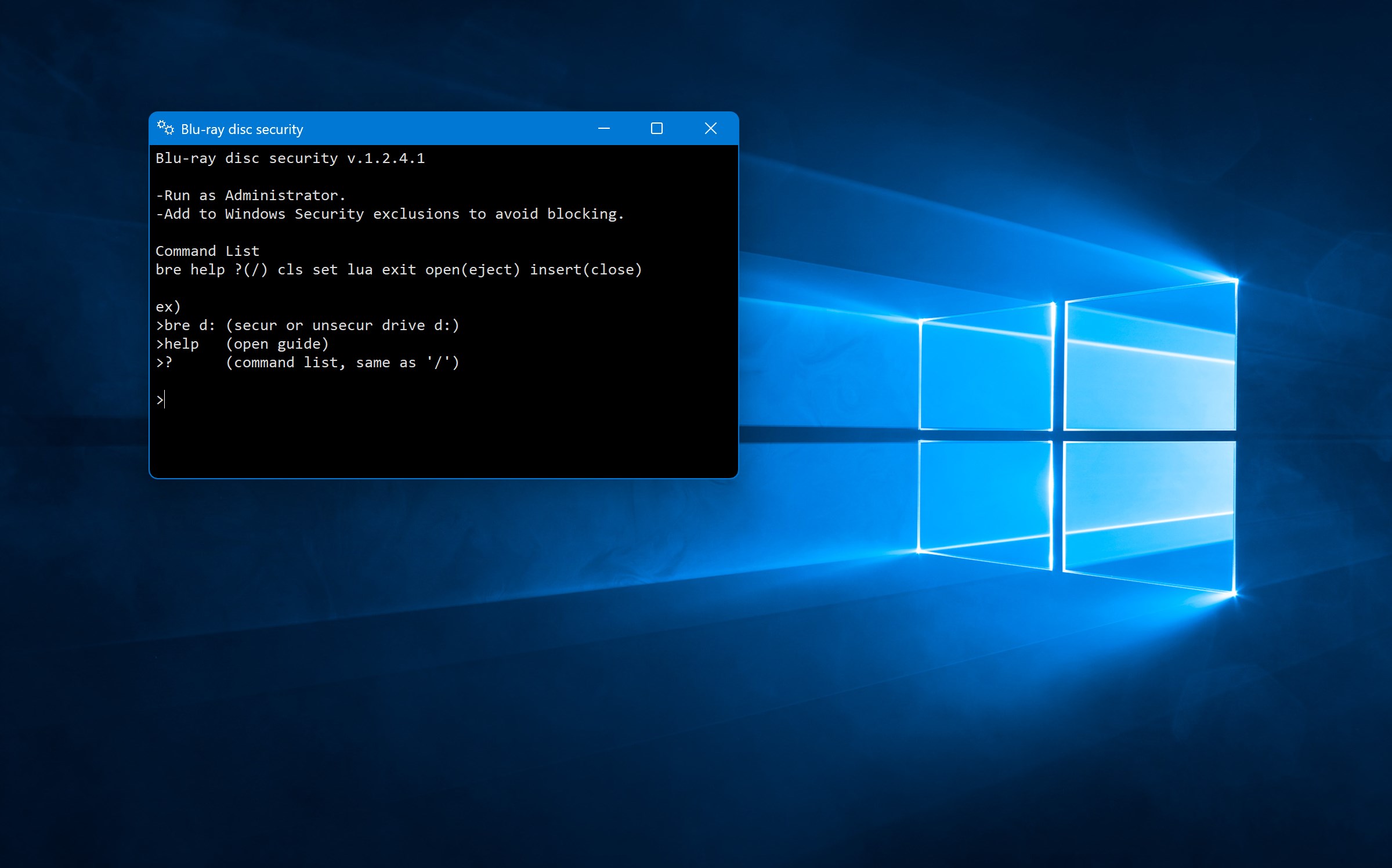 BD-RE Blu-ray disc security screenshot
