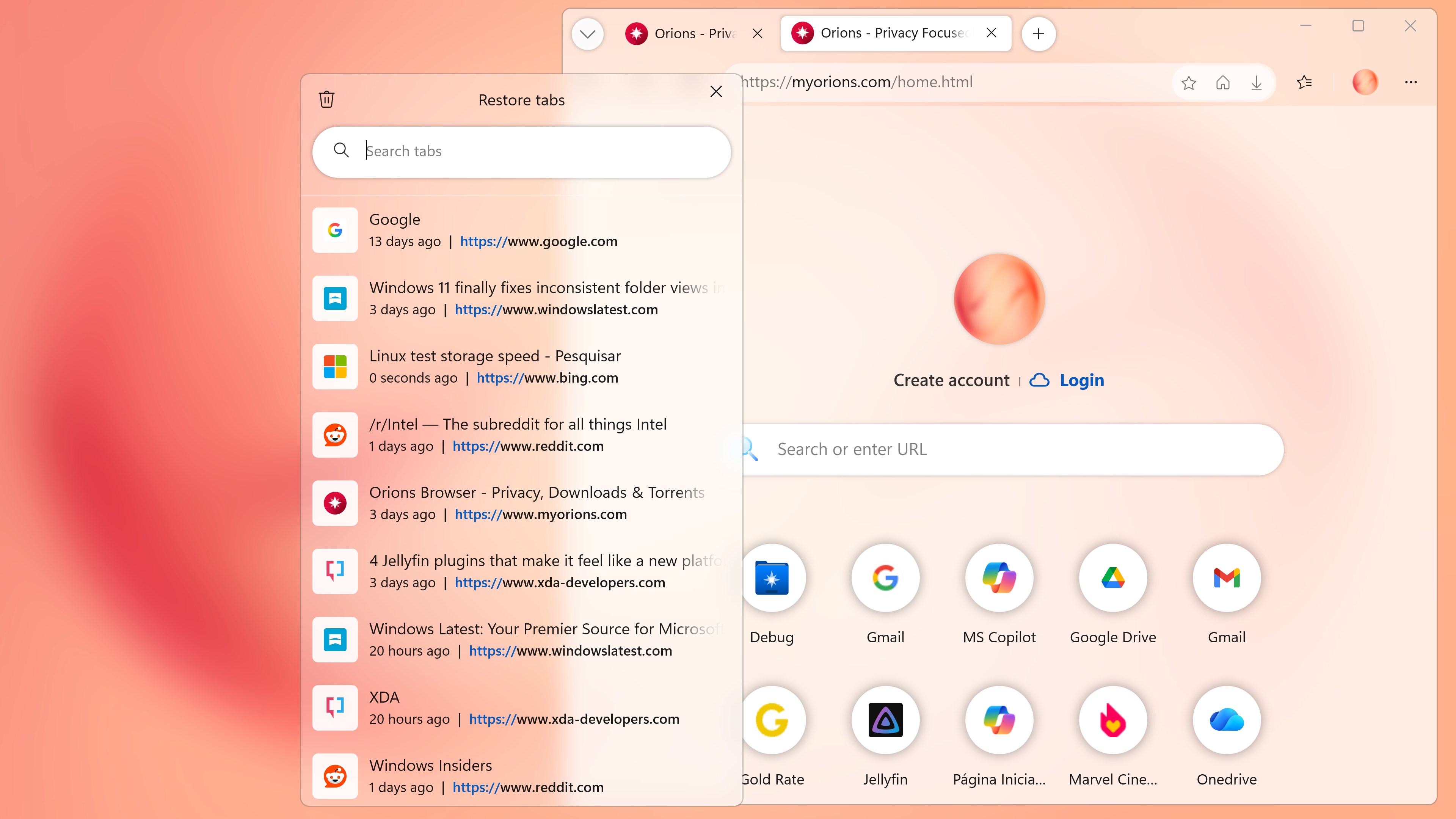 Orions Browser screenshot