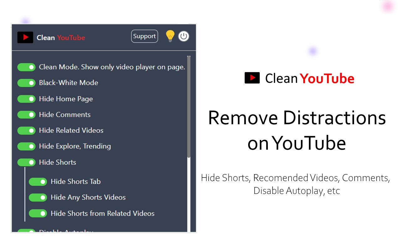 Clean YouTube - Remove Shorts, Comments, Related Videos