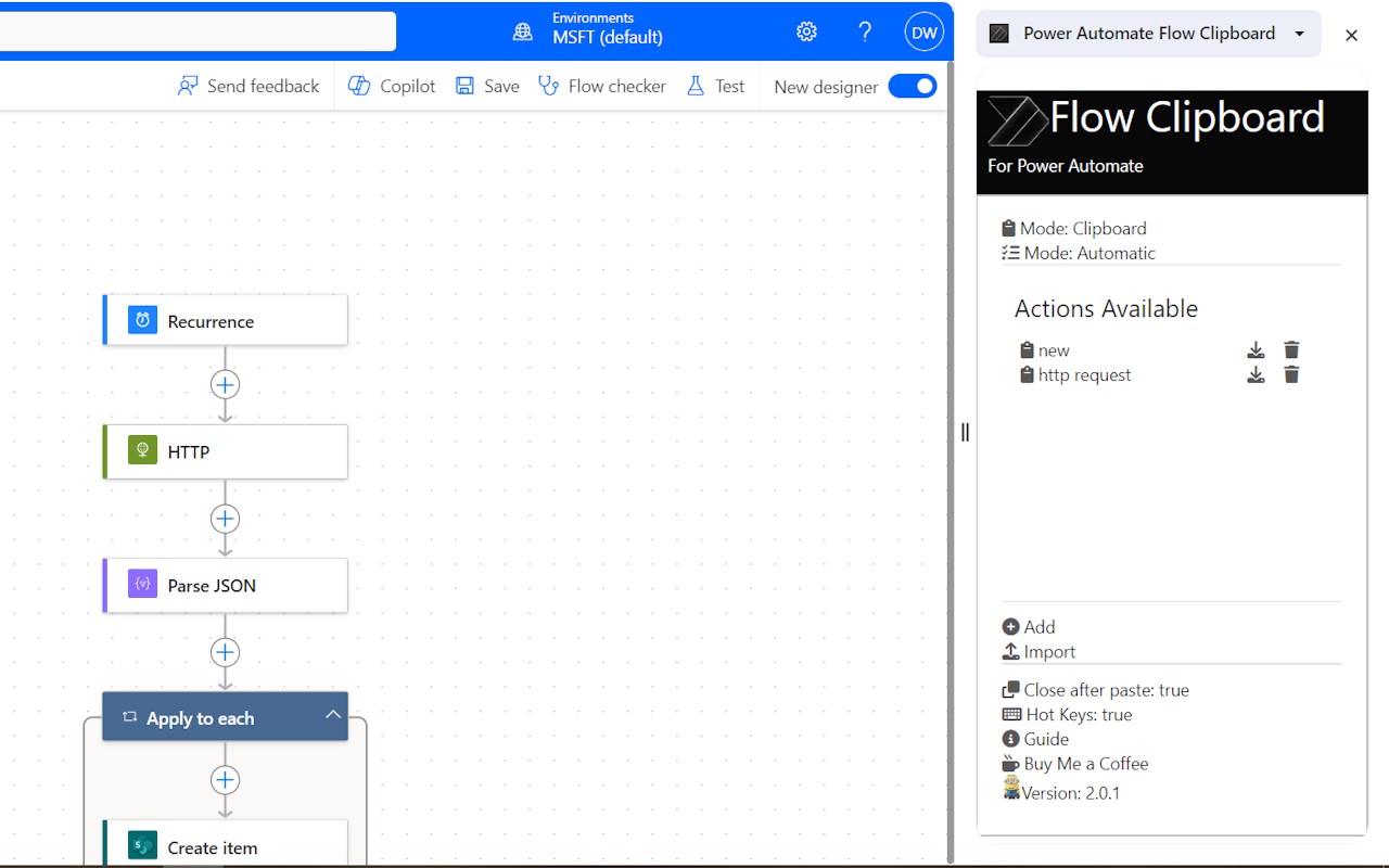 Power Automate Flow Clipboard