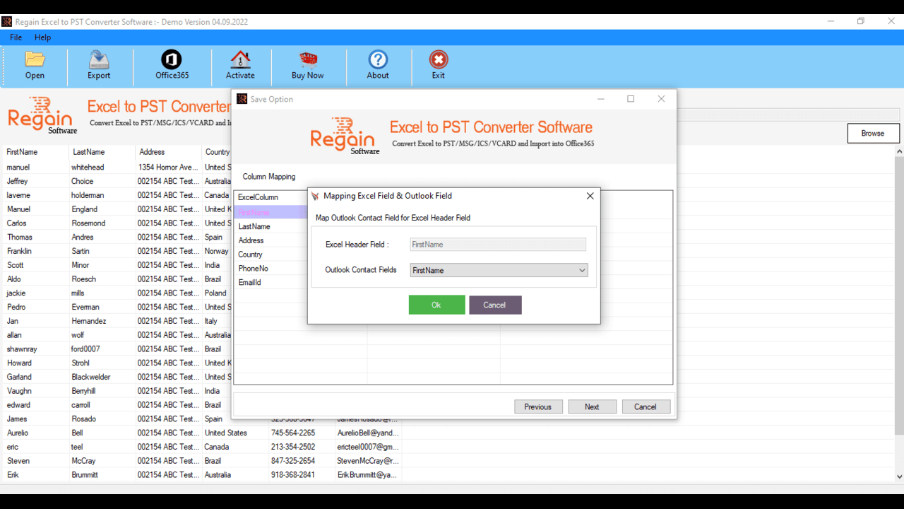 Snapshot 3 of Regain for CSV to vCard Converter