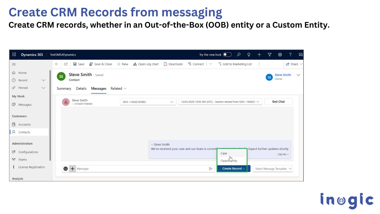 Snapshot 6 of Text, SMS, Instant Message, Chat + Dynamics 365 CRM - TextSMS4Dynamics