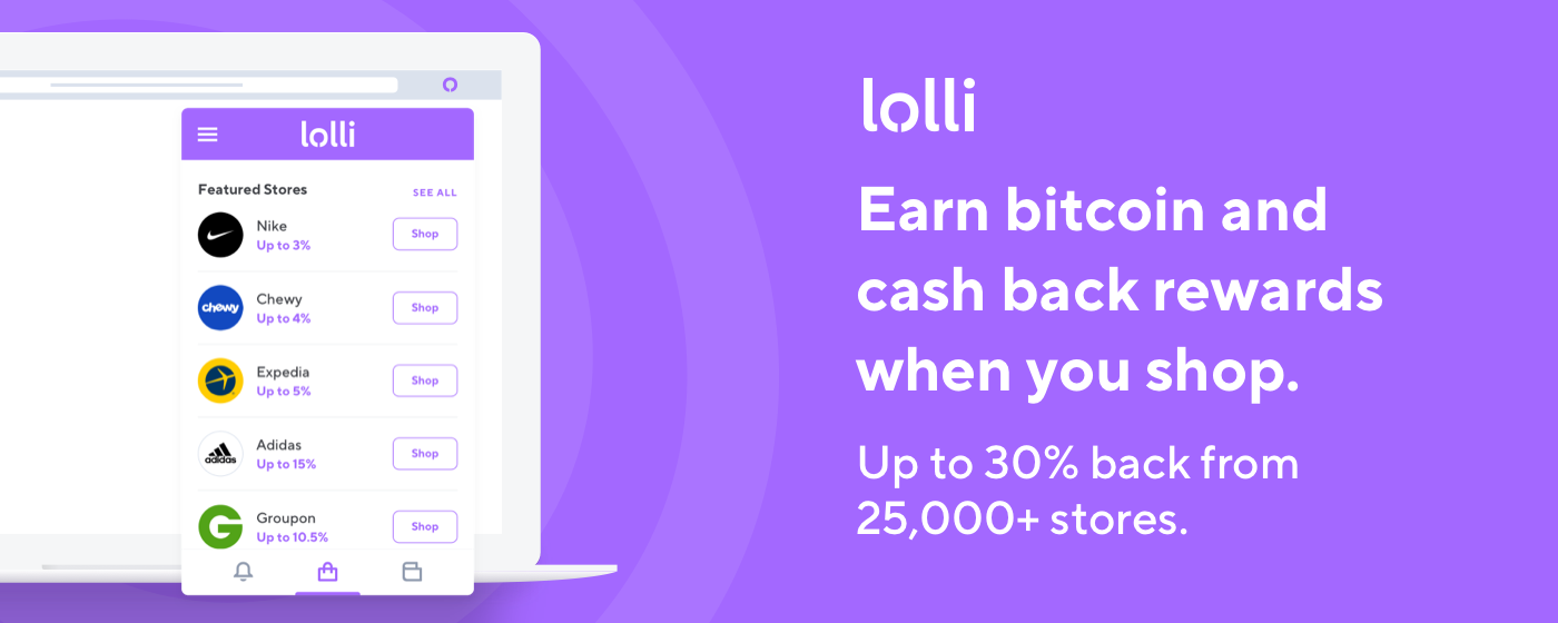 Lolli: Earn Bitcoin and Cash Back marquee promo image