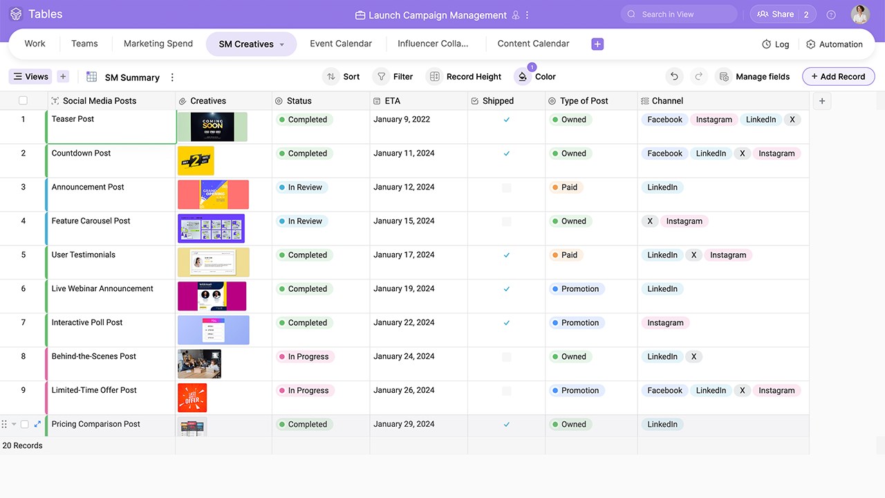 Snapshot 1 of Zoho Tables