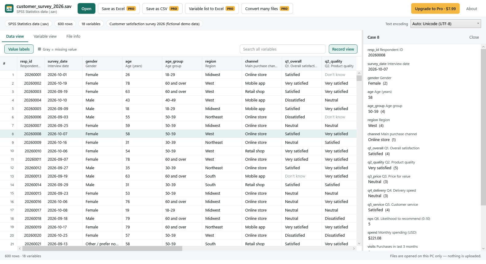 SAV & DTA File Viewer - Open & Save as Excel screenshot