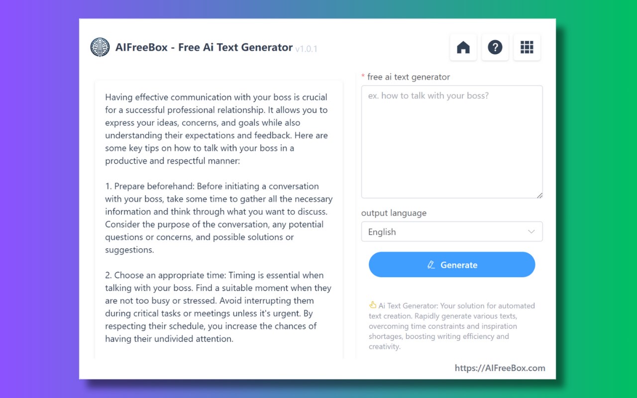 AI Text Generator: Writing Tool - AIFreeBox
