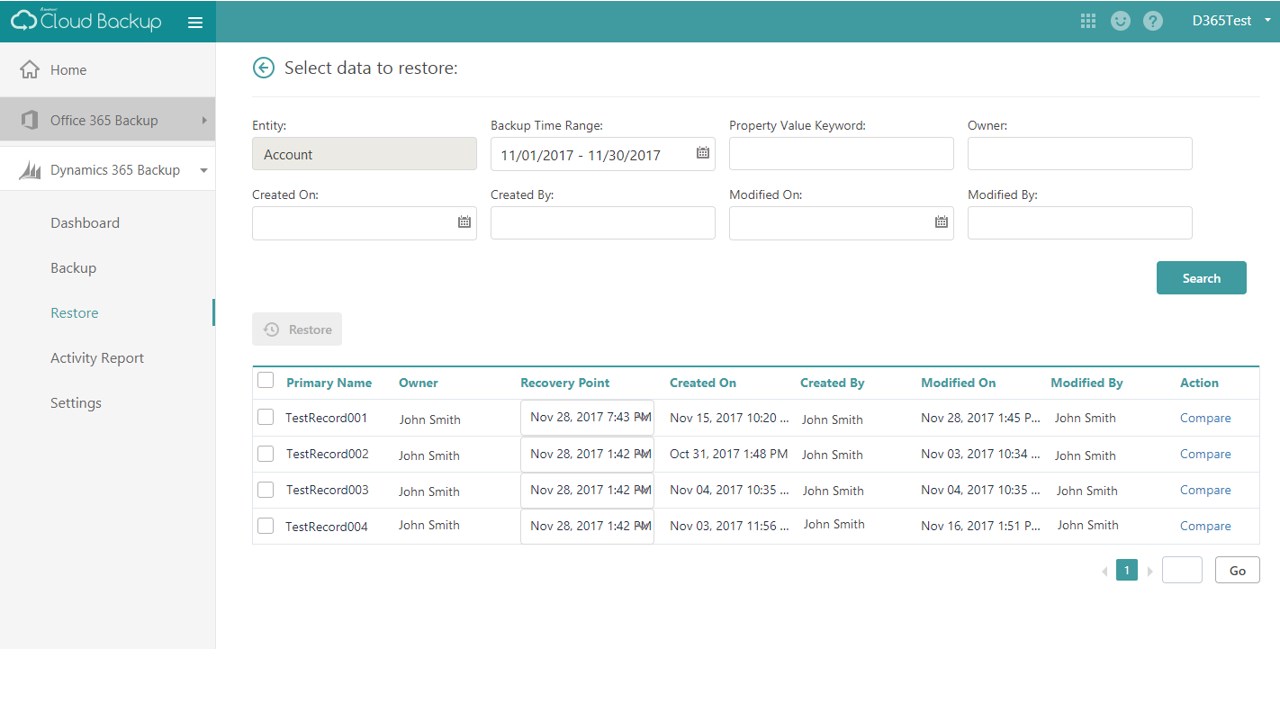 Snapshot 3 of Cloud Backup for Dynamics 365 CRM