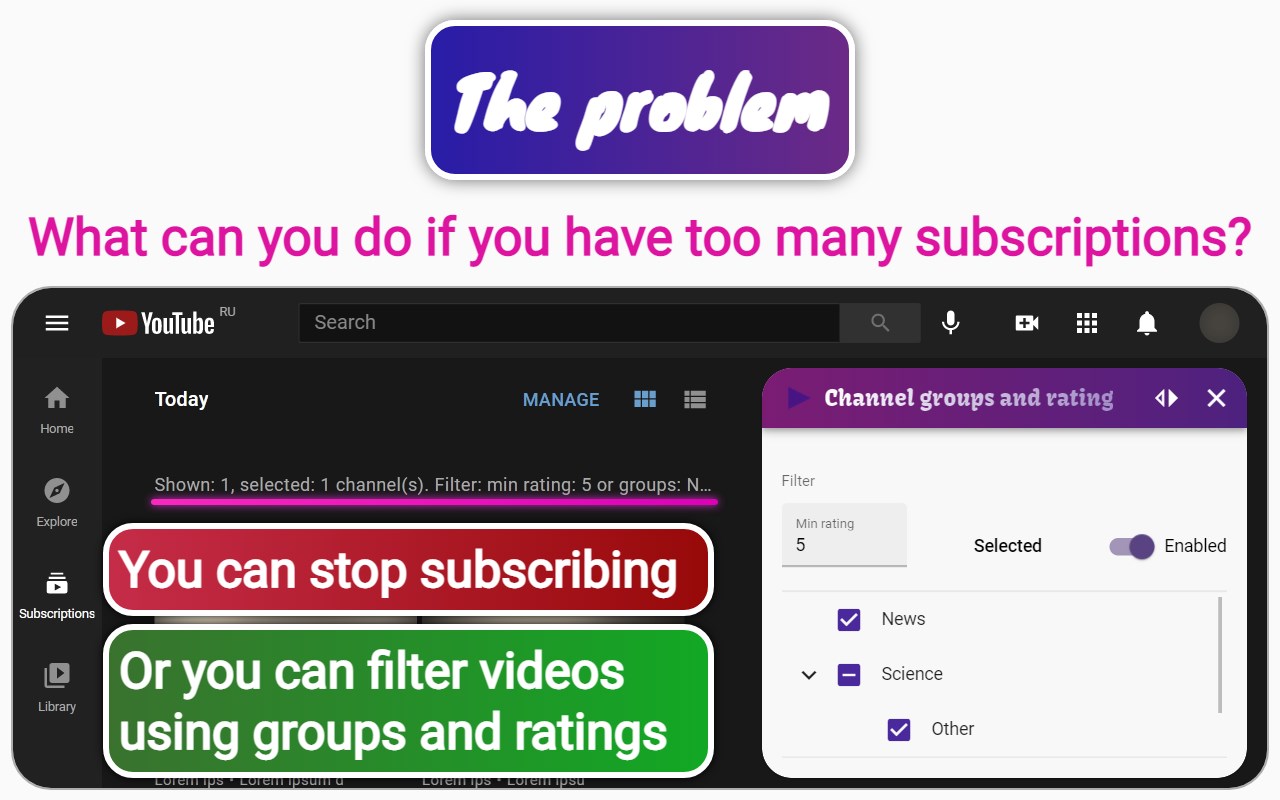 Channel groups and rating for YouTube™ subs