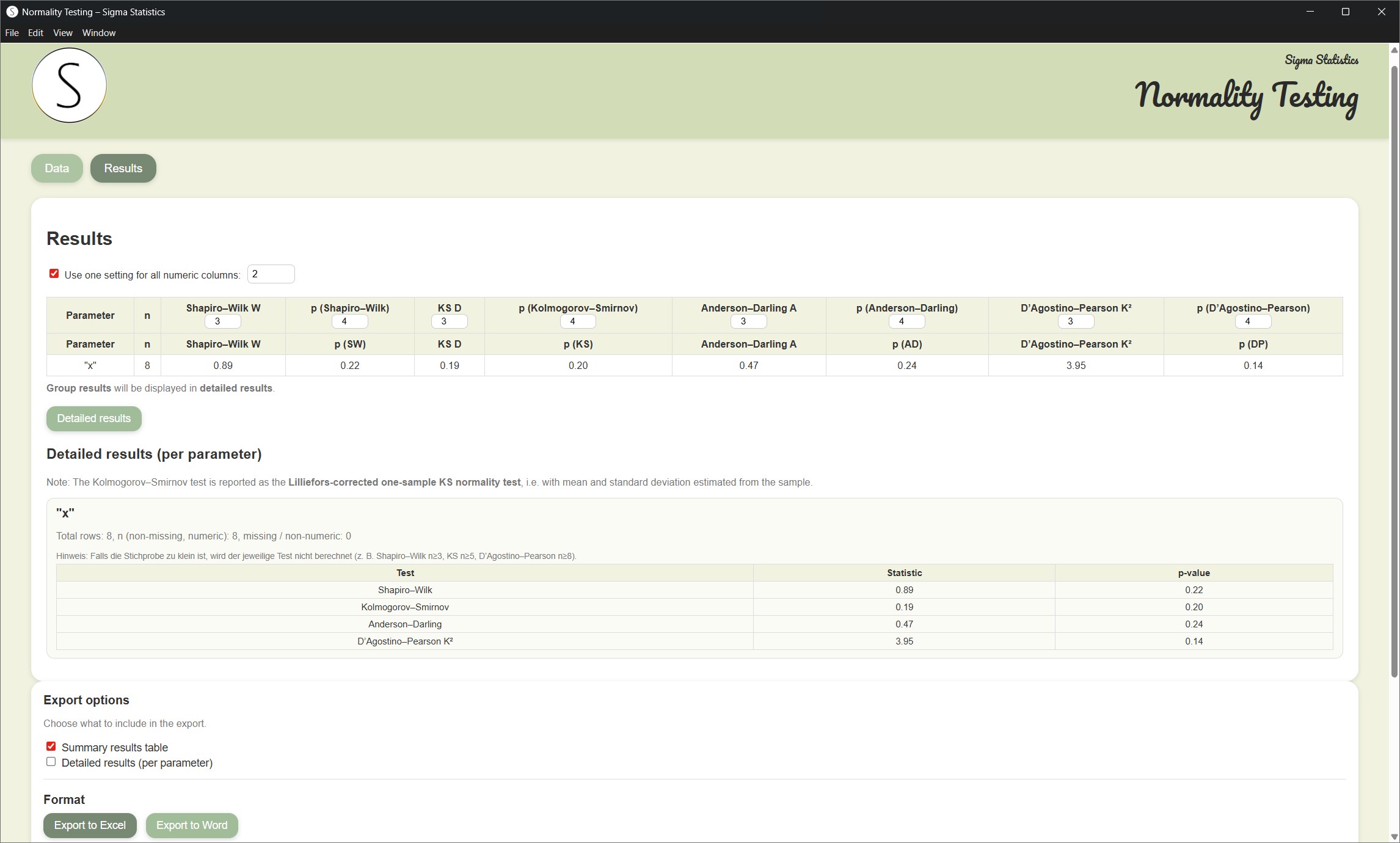 Sigma Statistics screenshot