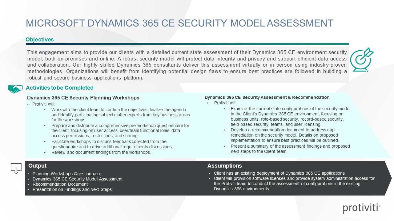 Snapshot 1 of Microsoft Dynamics 365 Customer Engagement Security Model Assessment - 5 Week Assessment