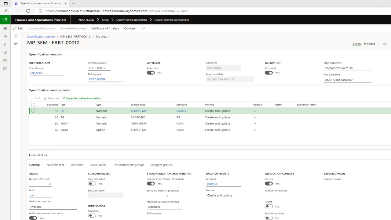 Snapshot 5 of ADAX Life Science for D365 for Finance & Operations