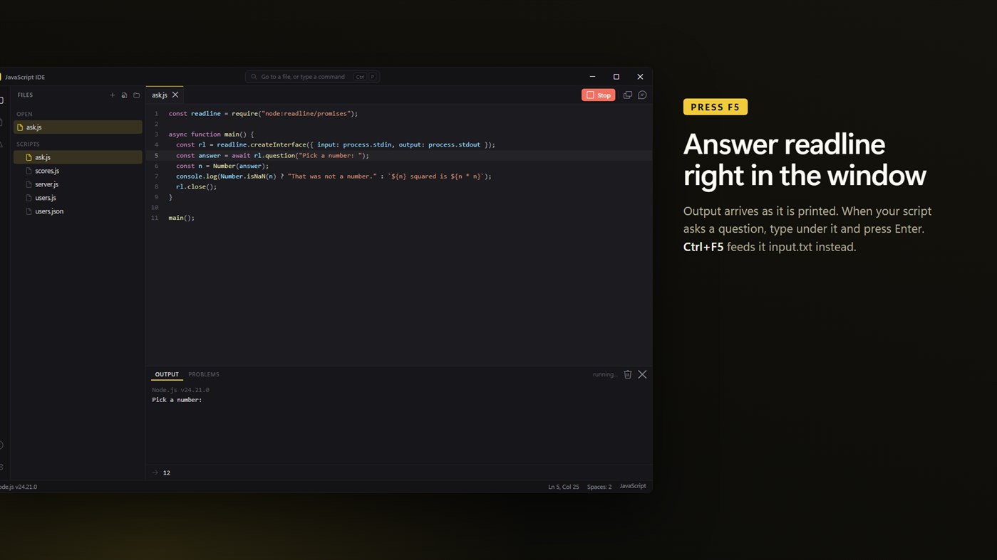 #2. Simple JavaScript Runner (Windows) De: EvlarSoft LLC