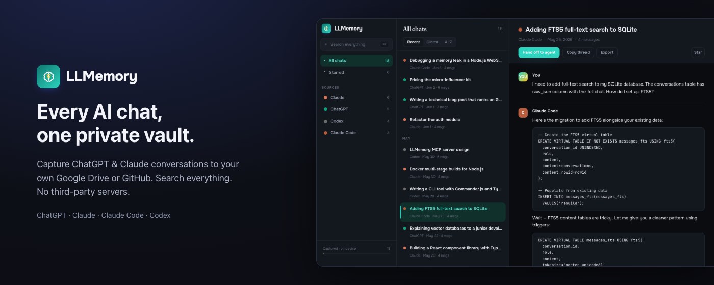 LLMemory – Export & Backup ChatGPT, Claude & Gemini Chats