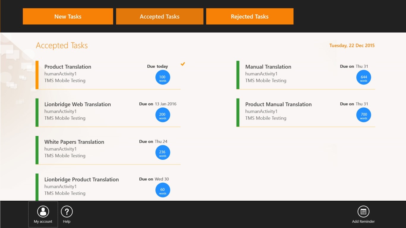 Task al. Test it TMS. Microsoft tasks. Accept task.