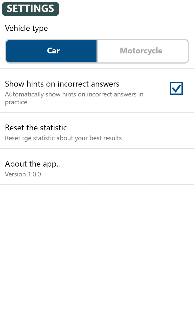 Driving Theory Tests UK for Windows 10 Mobile
