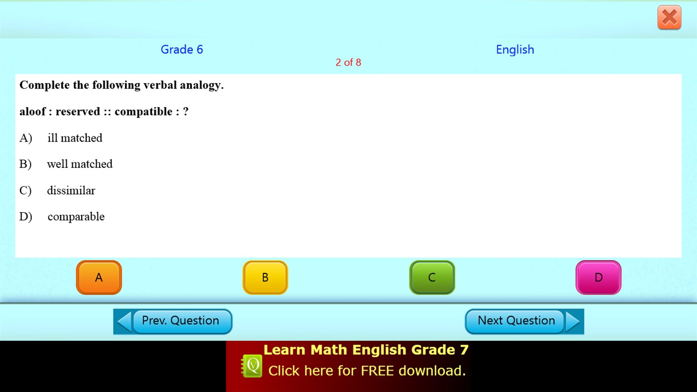 #9. QVprep Lite Math English Grade 6 (Windows) 由: PJP Consulting LLC