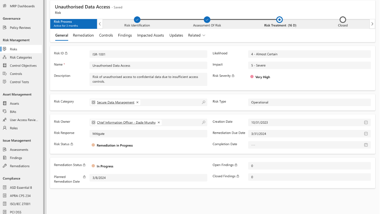 Snapshot 3 of Morrisec Risk Platform
