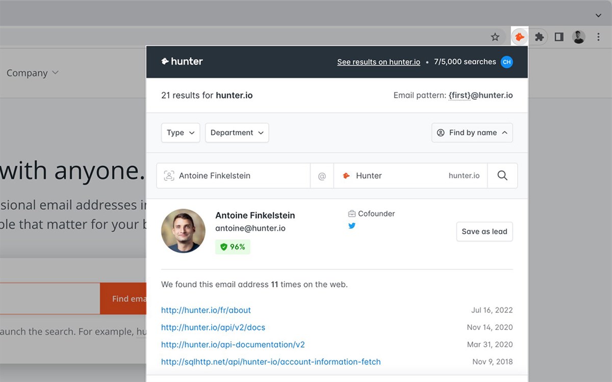 Hunter - Email Finder Extension for Instant Contacts