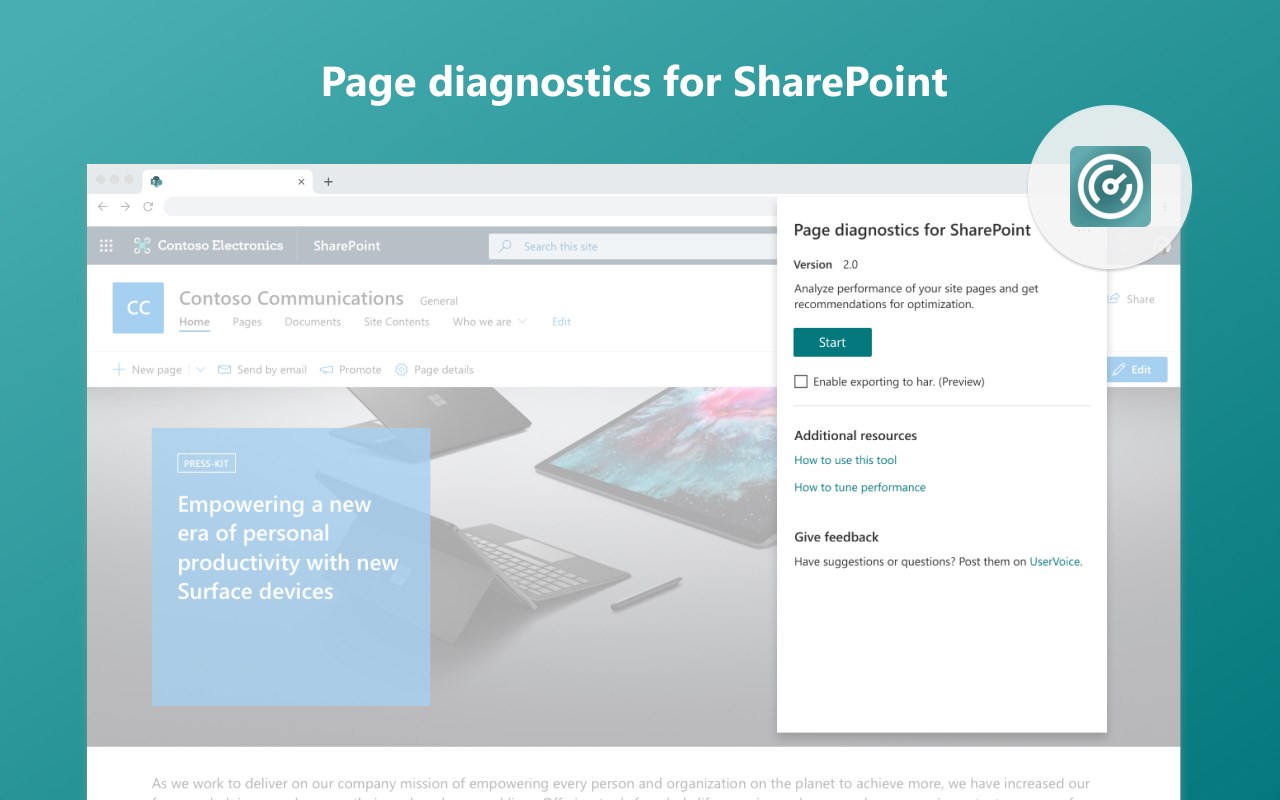 Page diagnostics for SharePoint