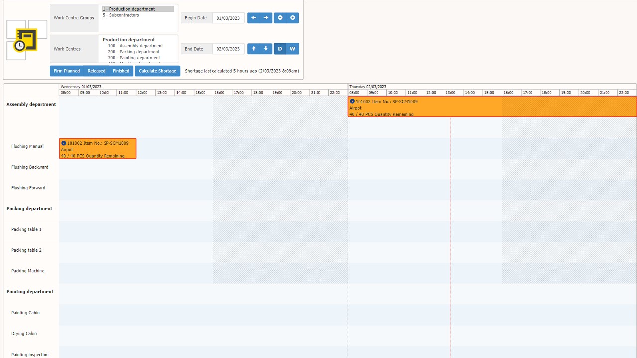 Snapshot 1 of Drag and Drop Production Scheduler
