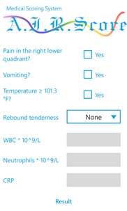Medical scoring system screenshot 2