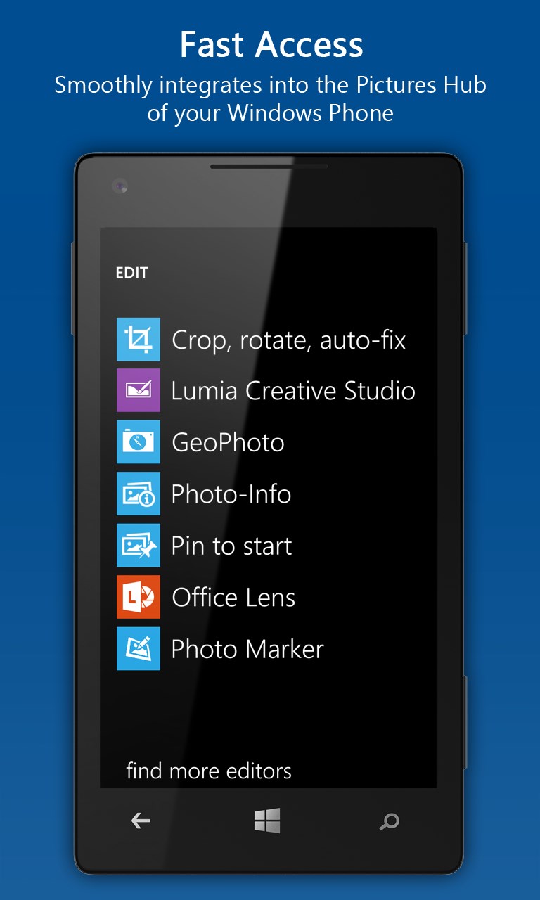Fast Access: Smoothly integrates into the Pictures Hub of your Windows Phone