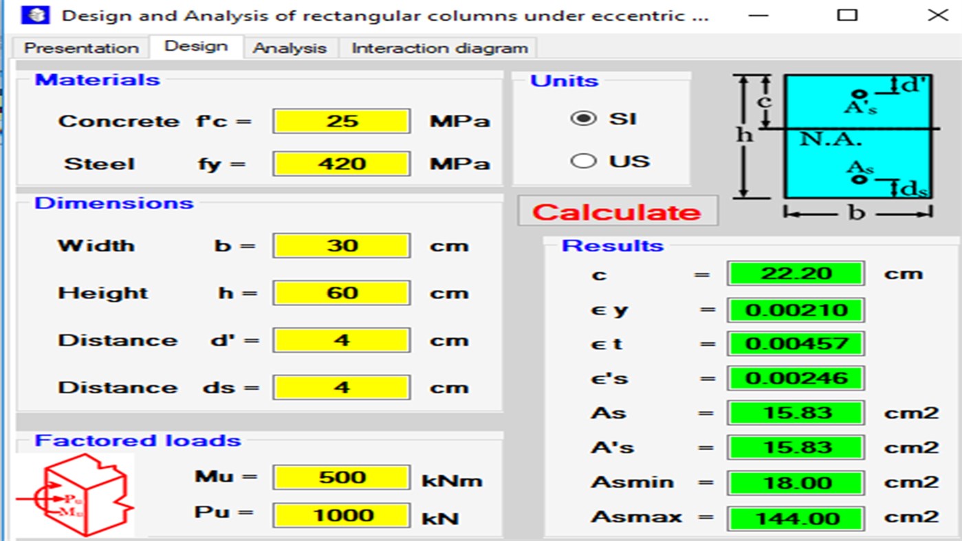 #2. Short rectangular columns for eccentric loading (Windows) Por: BSAIBES Engineering