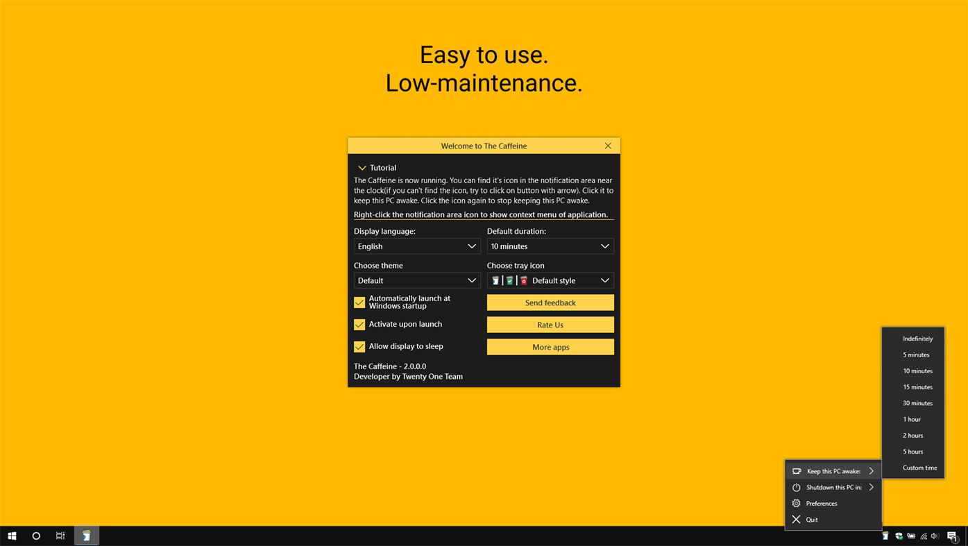 #4. The Caffeine, keep your PC awake (Windows) Bởi: Twenty One Team