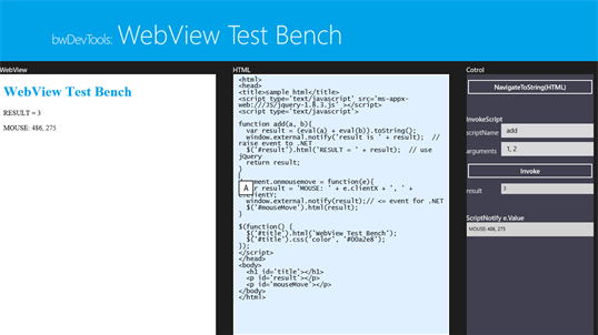 bwDevTools: WebView Test Bench screenshot 1