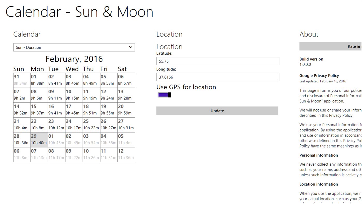#2. Calendar - Sun & Moon (Windows) Με: KB@