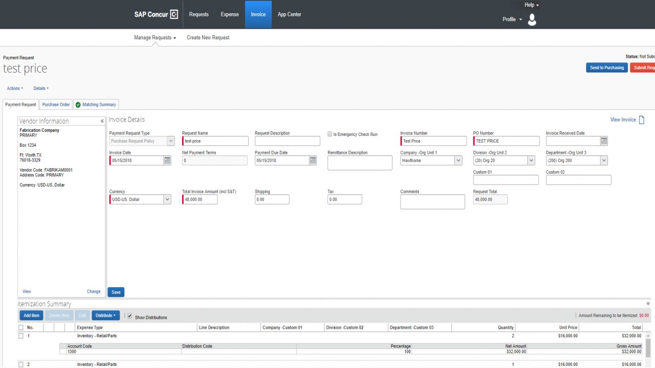 Snapshot 2 of InvoiceConnect for Concur Finance & Operations