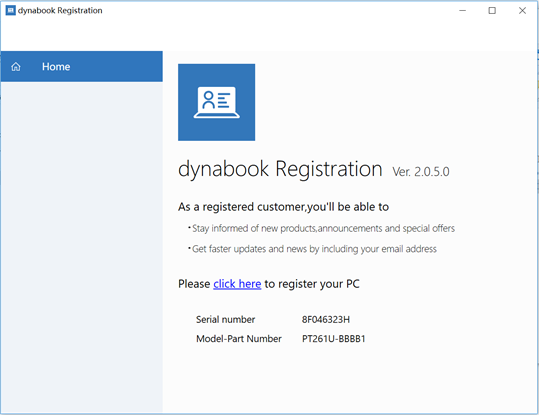 dynabook Registration screenshot 1