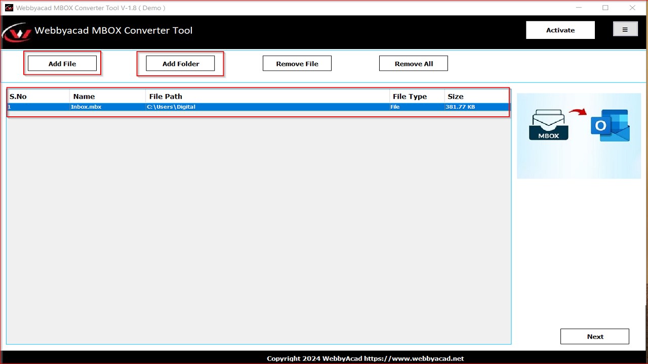 Snapshot 2 of WebbyAcad MBOX Tool