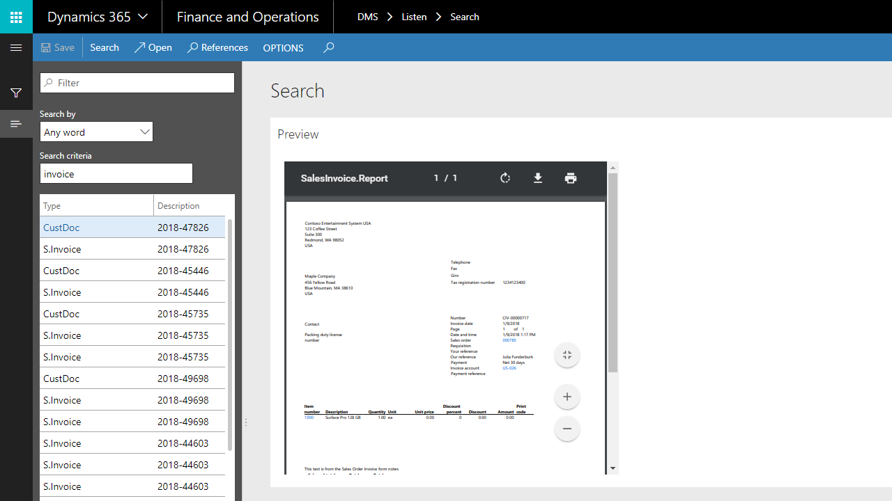 Snapshot 1 of DMS Add-On Dynamics 365 for Finance and Operations