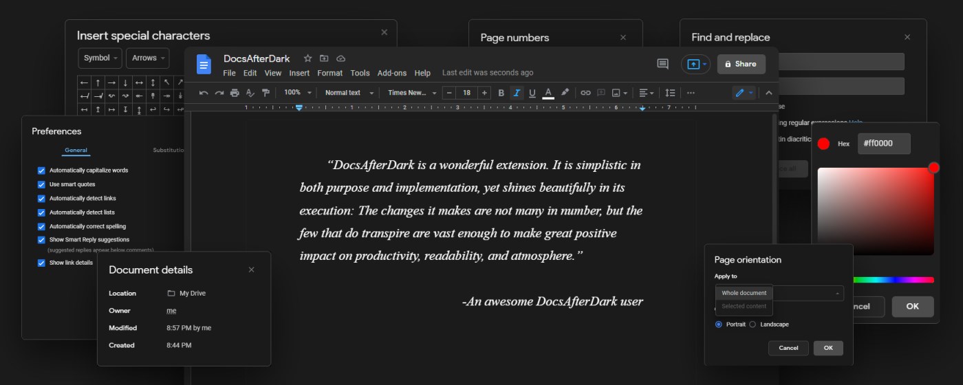 DocsAfterDark: Custom Dark Mode for Google Docs