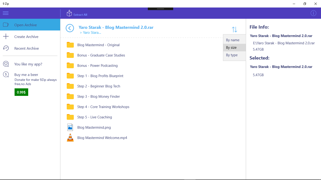 9 ZIP open rar, zip, 7zip, gzip for Windows 10
