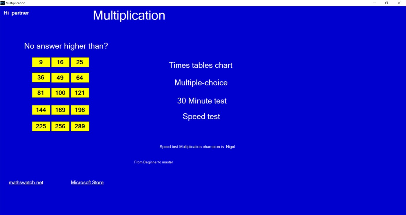 #1. Times Tables Whizz (Windows) By: Nigel James Stanley