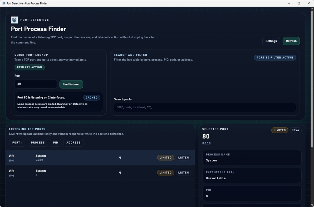 #5. Port Detective: Network Process Monitor (Windows) Av: Automata Labs