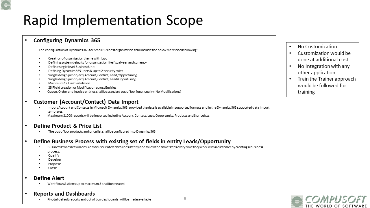 Snapshot 5 of Dynamics 365 CE Sales: 2-Wk Implementation