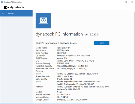 dynabook PC Information screenshot 1