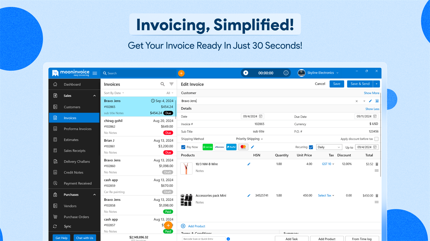 #2. Invoice Maker & Estimate Creator by Moon Invoice (Windows) 来自: Moon Technolabs Pvt. Ltd.