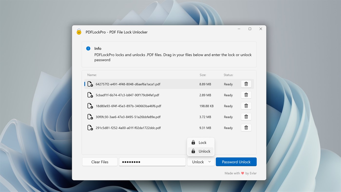 #2. PDFLockPro - Bulk PDF File Locker (Windows) By: Evlar