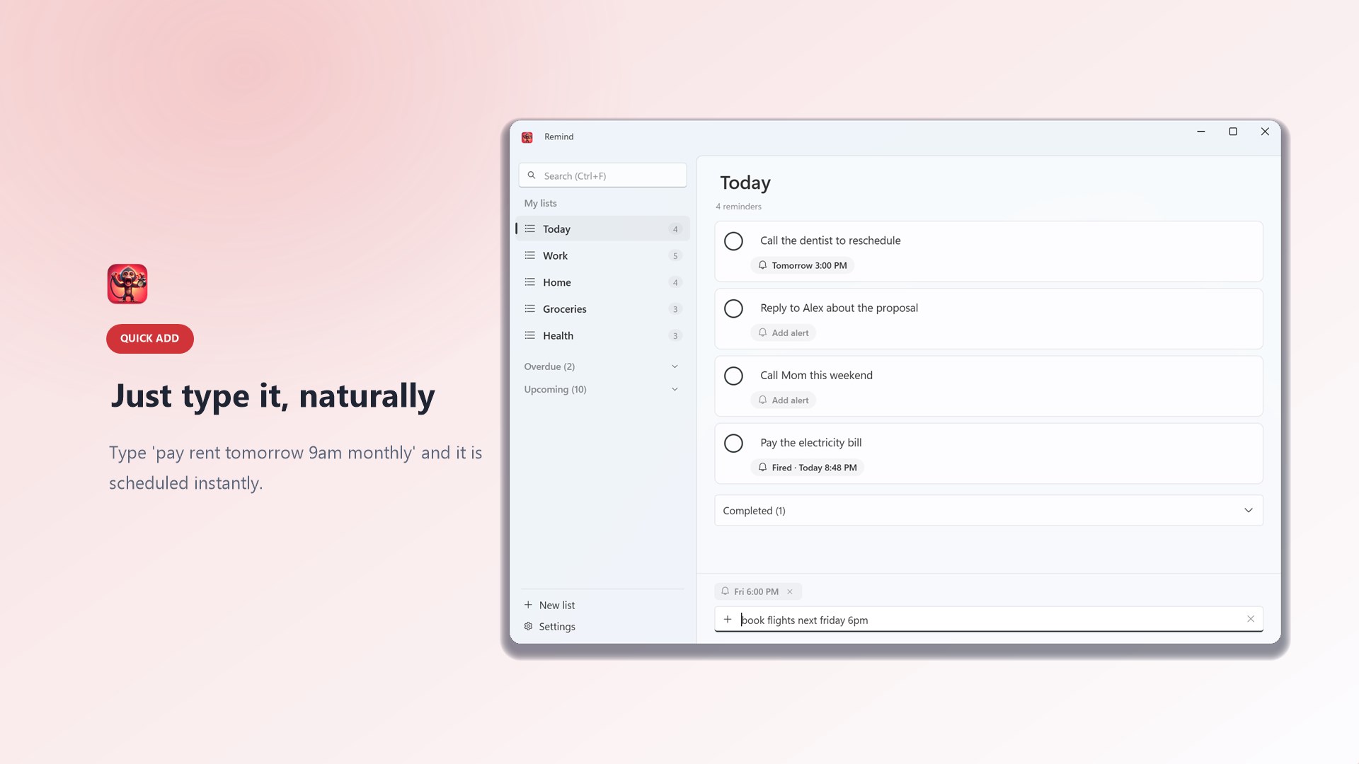 Reminders - todo tasks screenshot