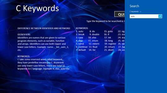 C keywords screenshot 4