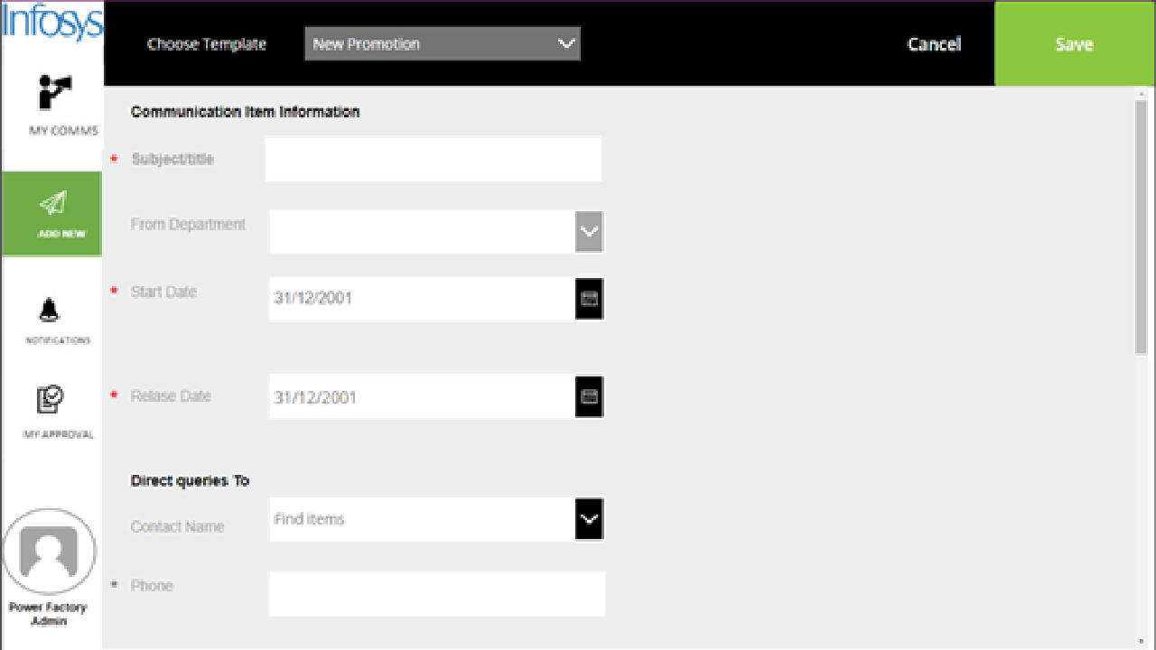 Snapshot 1 of Infosys Store Communication App